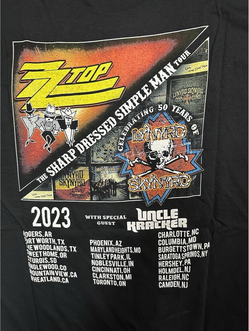 Lynyrd Skynyrd ZZ Top Sharp Dressed Simple Man Tour 2023 Band T Shirt Large